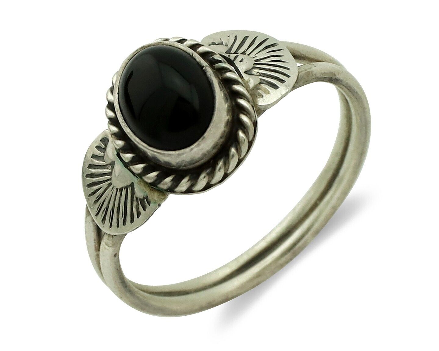 Navajo Ring 925 Silver Natural Mined Black Onyx Native American Artist C.80's