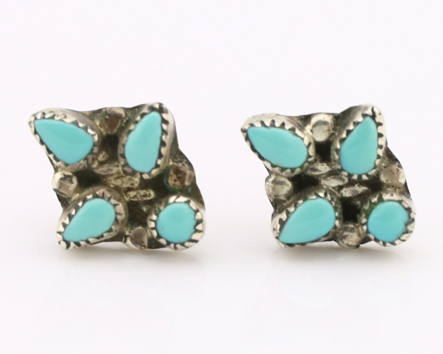 Zuni Earrings 925 Silver Sleeping Beauty Turquoise Native American Artist C.80's