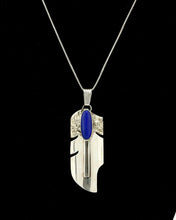 C.1990's Navajo Signed William Denetdale .925 Silver Lapis Feather Necklace