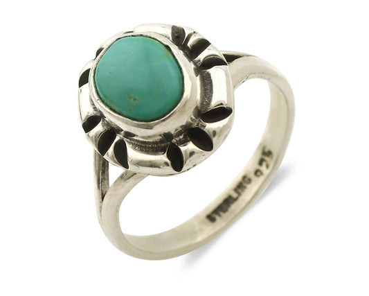 Navajo Ring .925 Silver Kingman Turquoise Artist Signed Gecko C.90's