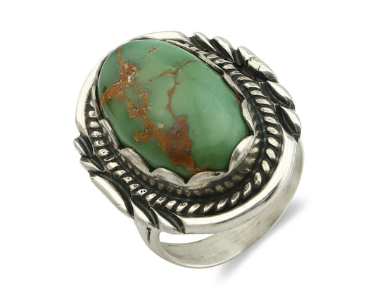 Navajo Ring .925 Silver Natural Green Turquoise Signed Apache C.80's