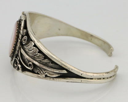 Navajo Bracelet .925 Silver Natural Pink Mussel Native American C.90's