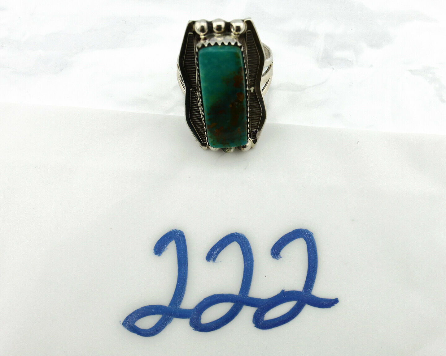 Navajo Ring .925 Silver Natural Aqua Turquoise Artist Signed S C.80's