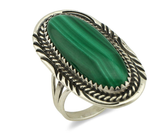 Navajo Ring 925 Silver Natural Green Malachite Signed William Denetdale C.80's