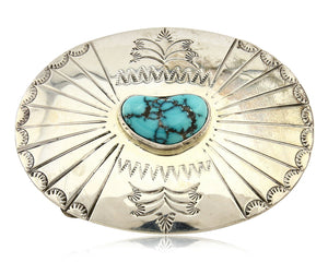 Navajo Belt Buckle .925 Silver Blue Turquoise Signed Tim Guerro C.80's