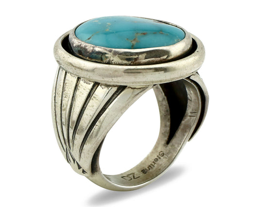 Navajo Ring .925 Silver Blue Gem Turquoise Artist Signed DZ C.80's
