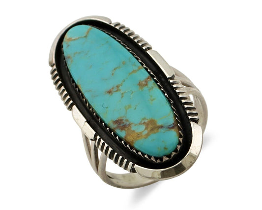 Navajo Ring 925 Silver Kingman Natural Blue Native Artist Signed USA C.80s