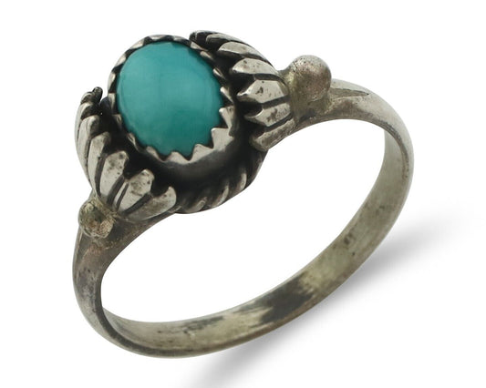 Navajo Handmade Ring .925 Silver Blue Gem Turquoise Native Artist C.80's