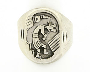 Navajo Ring .925 Silver Kokopelli Overlay Artist Native American C.80's