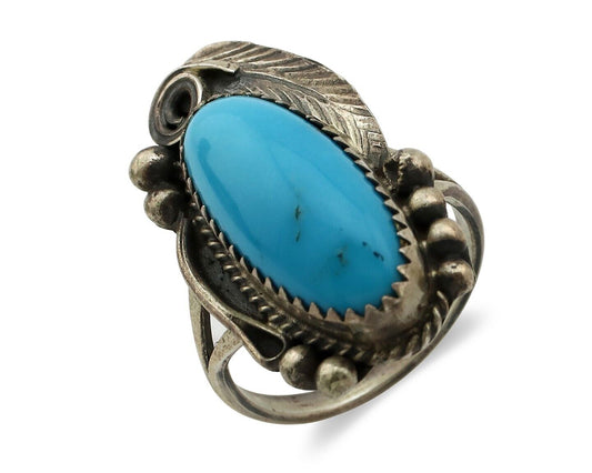 Navajo Ring 925 Silver Natural Morenci Turquoise Artist Signed Justin Morris C80