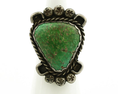 Navajo Ring .925 Silver Green Spiderweb Turquoise Native Artist C.1980's