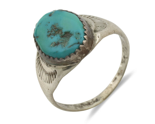 Zuni Ring .925 Silver Natural Blue Turquoise Native American Artist C.1980's