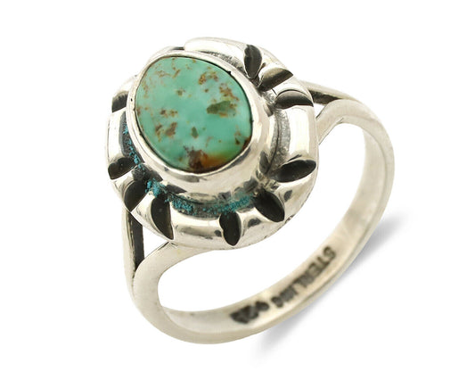 Navajo Ring .925 Silver Kingman Turquoise Artist Signed Gecko C.90's