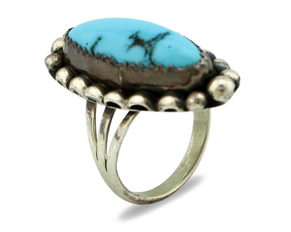 Navajo Ring .925 Silver Natural Blue Turquoise Artist Signed SC C.80's