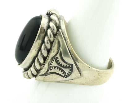 Navajo Ring .925 Silver Onyx Artist Signed Apache Manufacturing C.80's