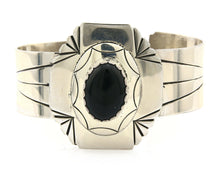 Navajo Bracelet .925 Silver Artist Signed NJ Black Onyx C.80's