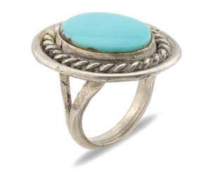 Navajo Ring .925 Silver Sleeping Beauty Turquoise Native American Artist C.1980s