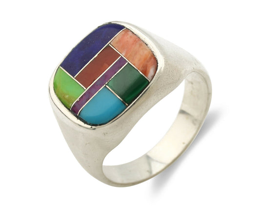 Navajo Inlaid Ring .925 Silver Gemstone Artist Native American C.1980's