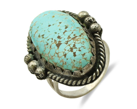 Navajo Ring .925 Silver Kingman Turquoise Native American Artist C.80's