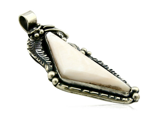 Navajo Pendant .925 Silver Real Natural Pink Mussel Signed Yazzie C.80's