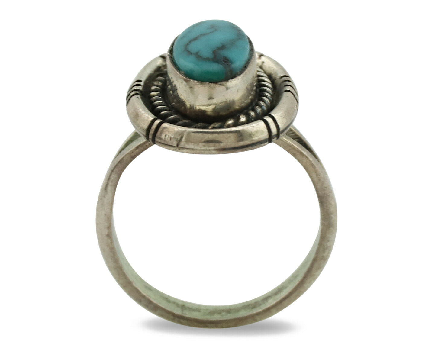 Navajo Ring .925 Silver Blue Turquoise Artist Signed B C.1980's