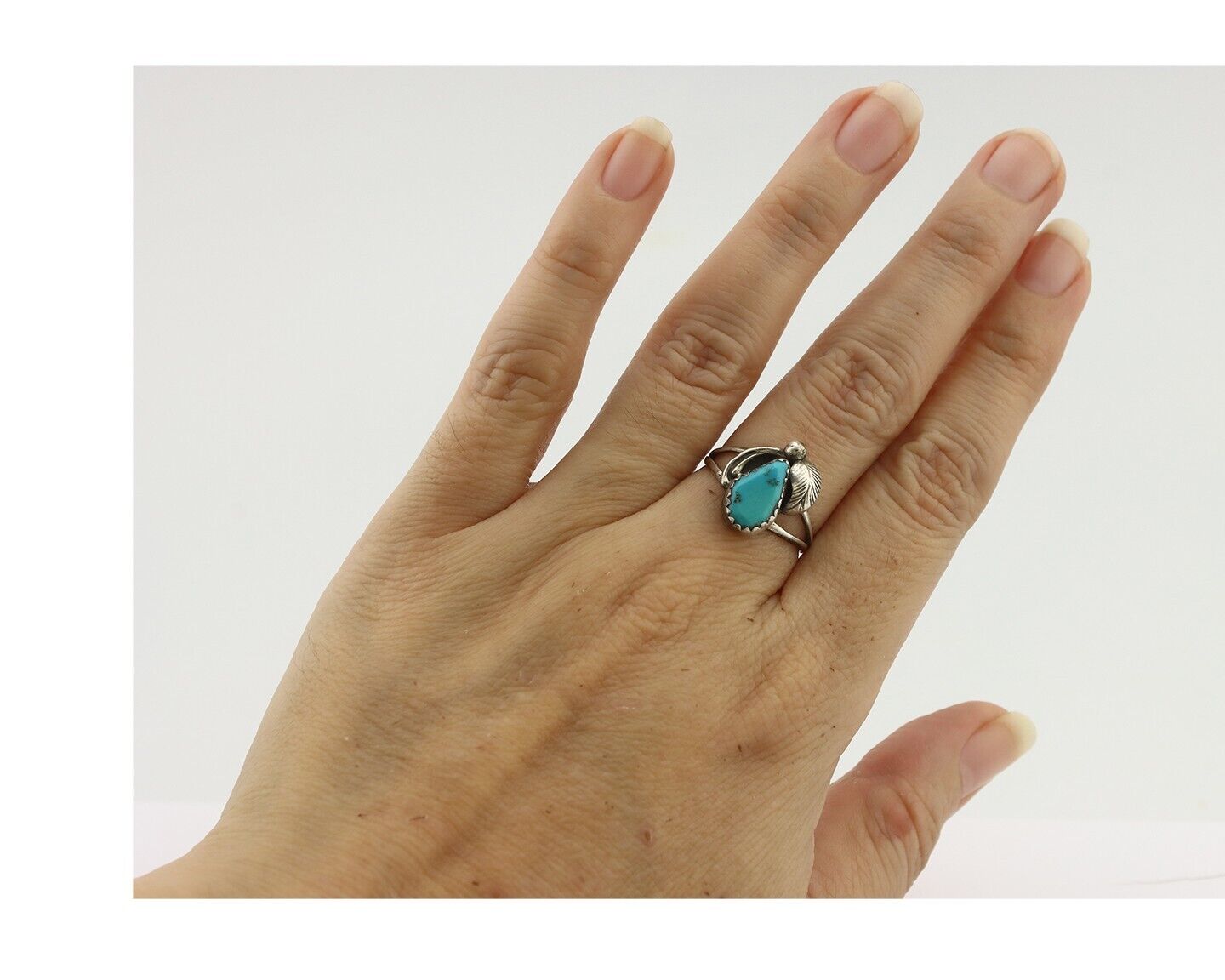 Navajo Handmade Ring .925 Silver Kingman Turquoise Native Artist C.80's