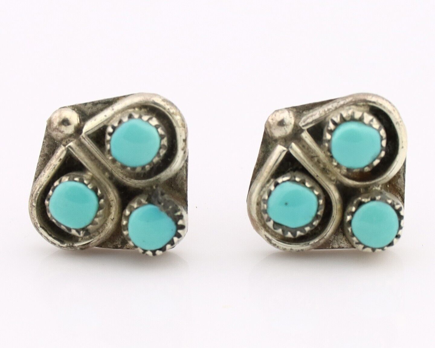 Zuni Earrings 925 Silver Sleeping Beauty Turquoise Native American Artist C.80's