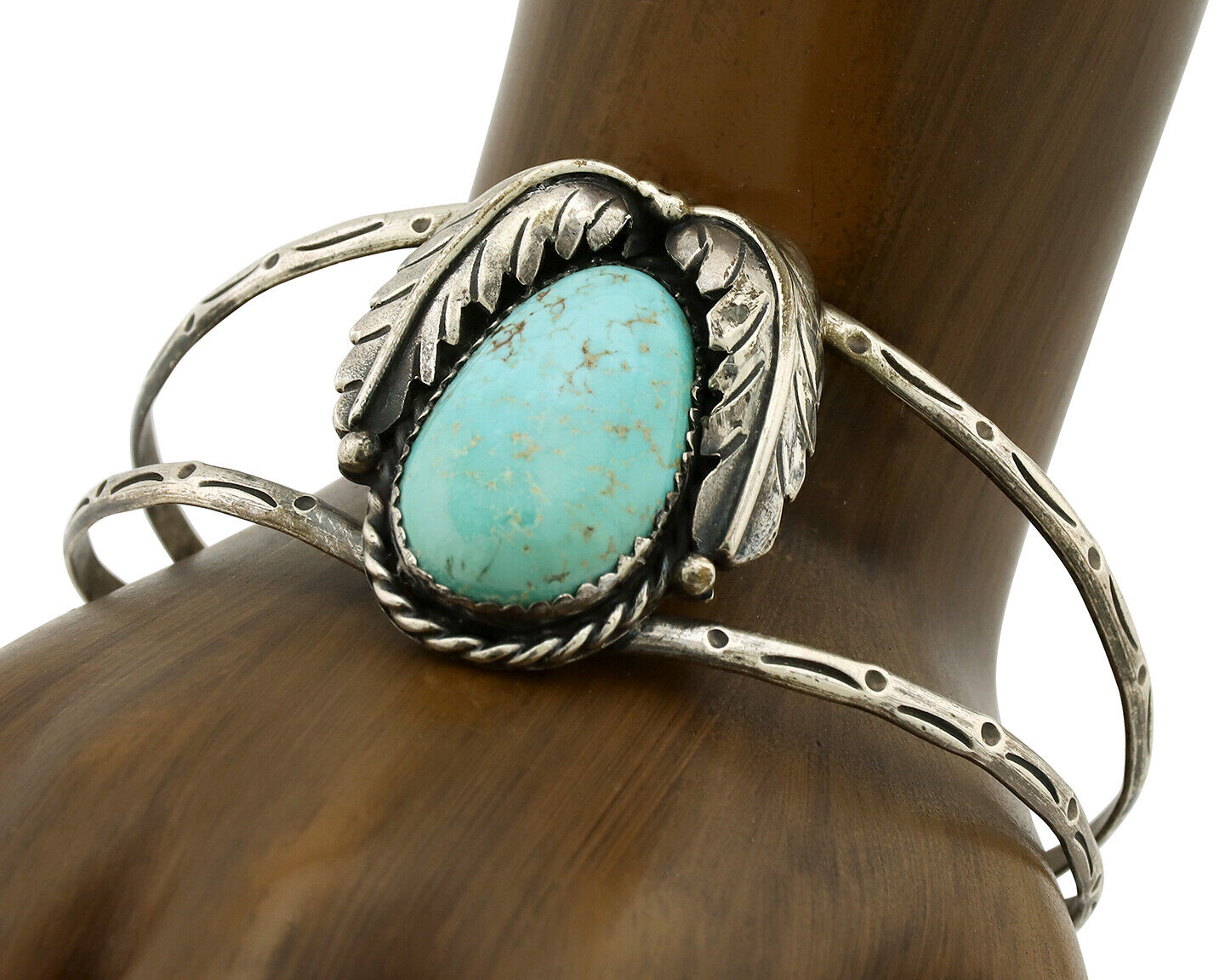 Navajo Bracelet .925 Silver Powder Blue Natural Turquoise Signed Sun C.80's