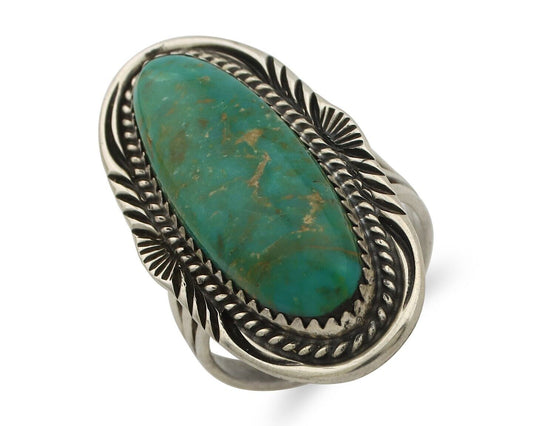 Navajo Ring .925 Silver Blue Gem Turquoise Artist Signed USA C.80's