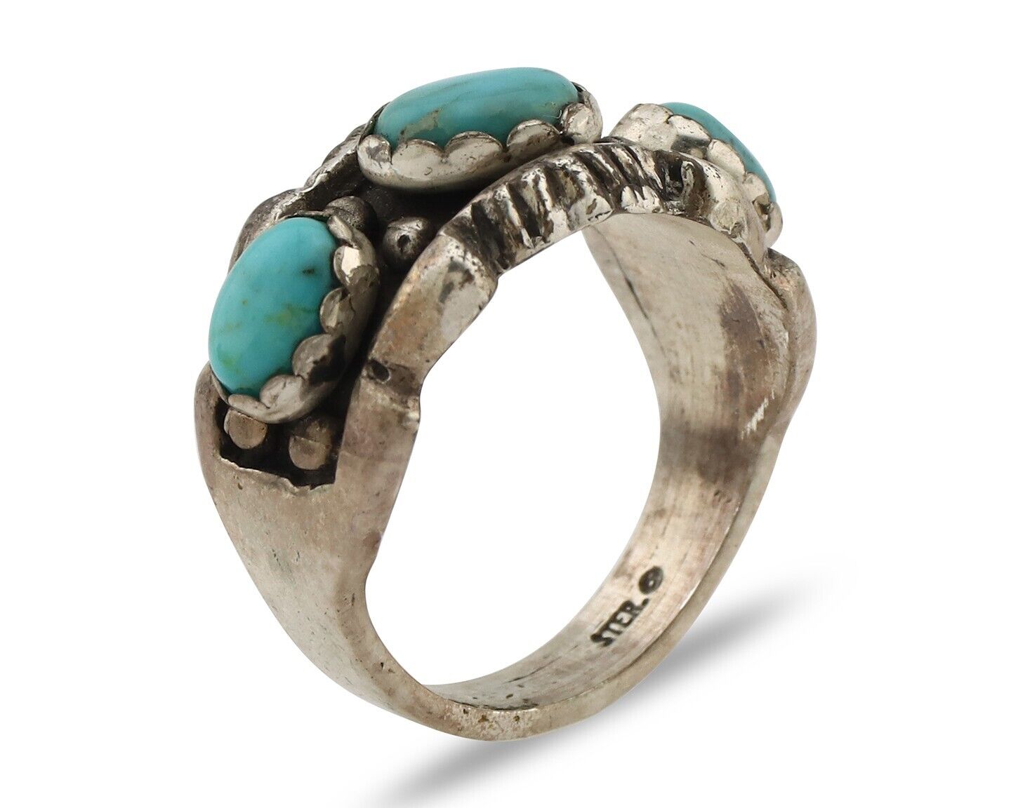 Navajo Ring .925 Silver Natural Blue Turquoise Native American Artist C.80's