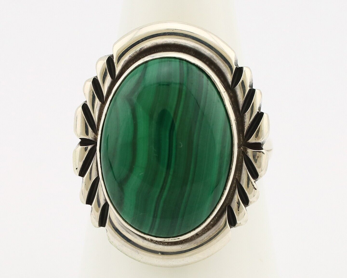 Navajo Ring 925 Silver Hand Stamped Mined Malachite Artist Signed NAKAI C.80's