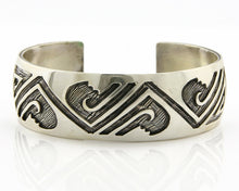 Navajo Bracelet SOLID .925 Silver Overlay Hand Stamped Cuff Artist Star C.80's