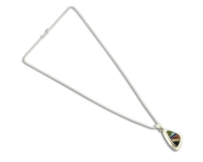 Women's Inlaid Necklace 925 Silver Natural Gemstone Pendant Signed Wayne Etsitty