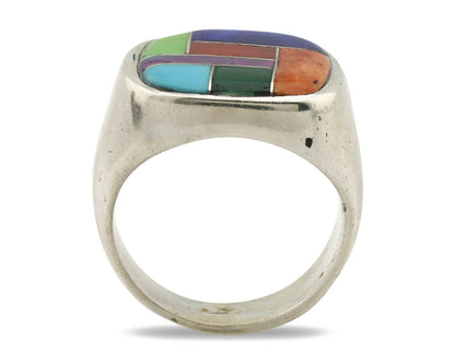 Navajo Inlaid Ring .925 Silver Gemstone Artist Native American C.1980's