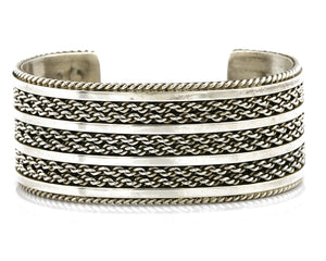 Women's Navajo Bracelet .925 Silver Hand Stamped Cuff Signed TAHE C.1980's