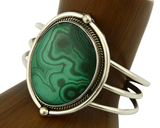 Navajo Malachite Bracelet SOLID .925 Silver Signed Artist KH C.80's