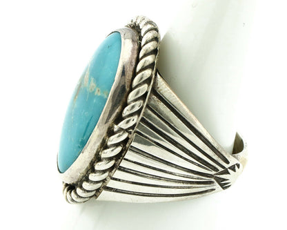 Navajo Ring .925 Silver Morenci Turquoise Artist Signed DZ C.80's