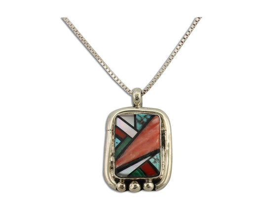 Navajo Pendant 925 Silver Natural Gemstone Artist Signed Doug Zachary C.80's