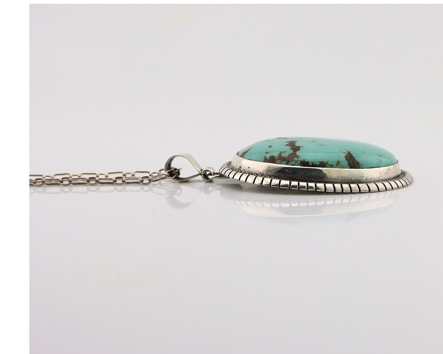 Navajo Necklace 925 Silver Natural Whole Slab Turquoise Signed Pictograph C.80's