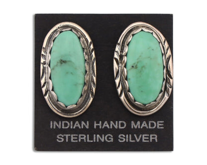 Navajo Earrings 925 Silver Natural Green Turquoise Native American Artist C.90's