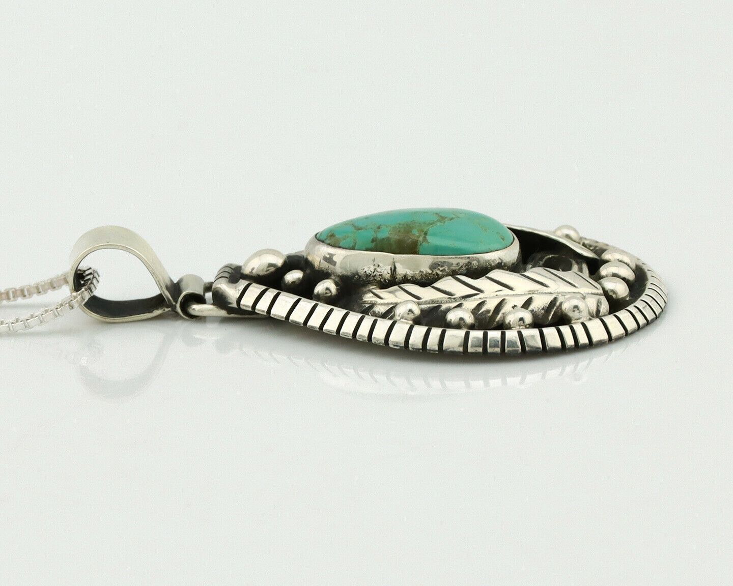 Navajo Necklace .925 Silver Kingman Turquoise Signed Tepee C.1980's