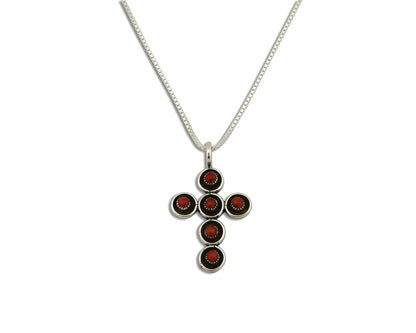 Zuni Handmade Cross Necklace 925 Silver Red Coral Native American Artist C.80's