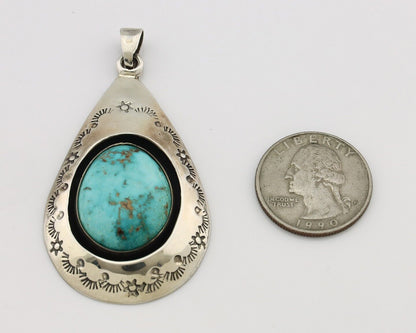 Navajo Pendant 925 Silver Natural Mined Turquoise Artist Signed MC C.80's