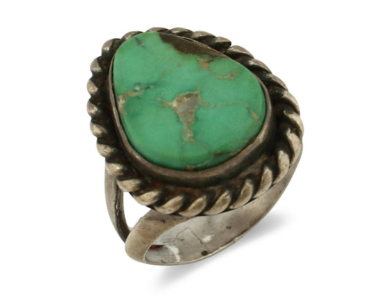 Navajo Ring .925 Silver Kingman Turquoise Native C.1980's Size 3.5