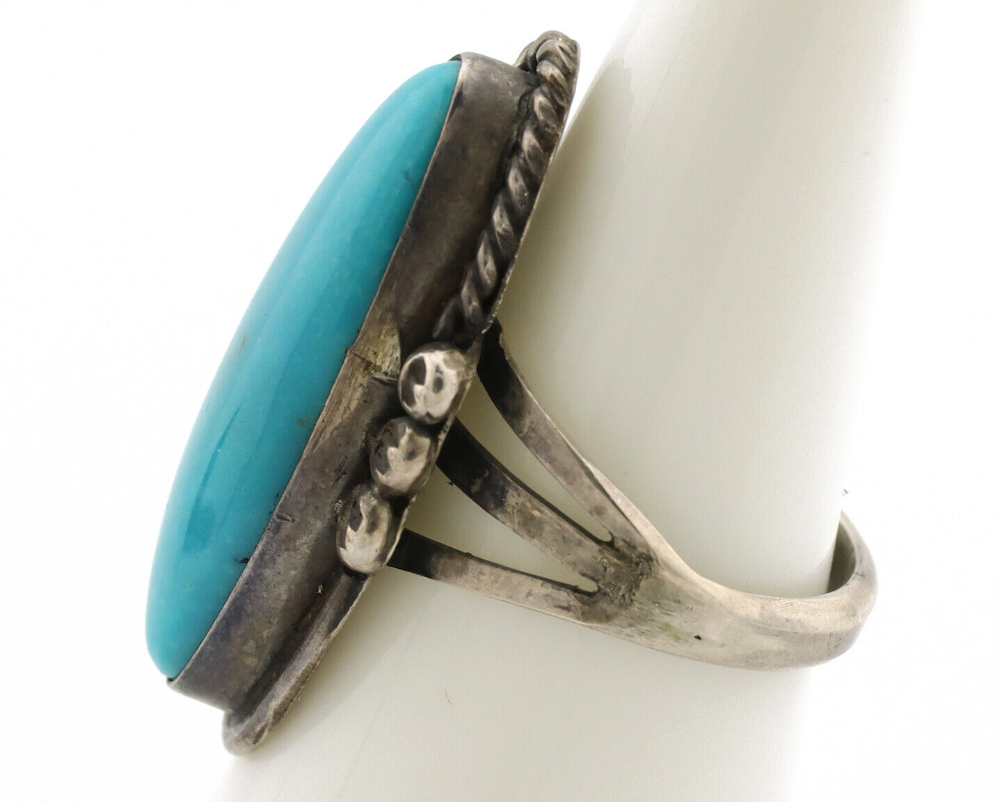 Navajo Ring .925 Silver Sleeping Beauty Turquoise Native American Artist C.1980s