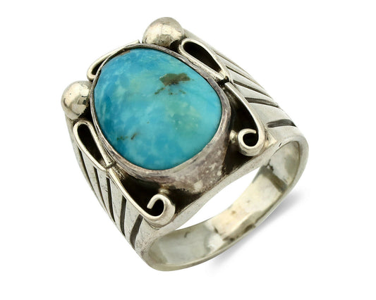 Navajo Ring .925 Silver Blue Turquoise Artist Signed T C.80's