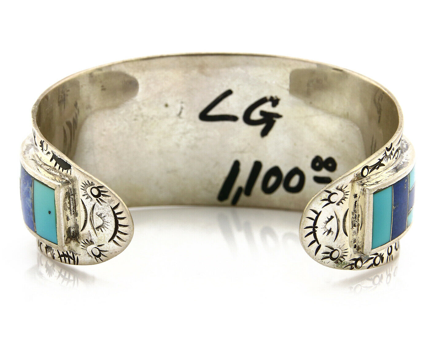 Navajo Bracelet .925 Silver Lapis Turquoise Native Artist C.80's