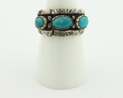 Navajo Ring .925 Silver Natural Blue Turquoise Native American Artist C.80's