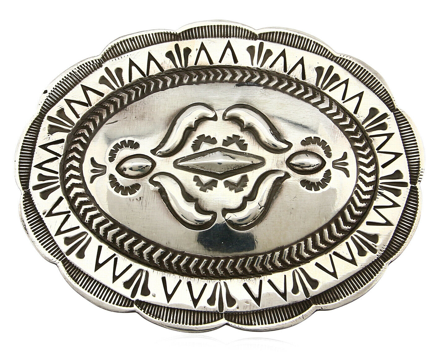 Navajo Belt Buckle .925 Silver Hand Stamped Artist Native American C.80's