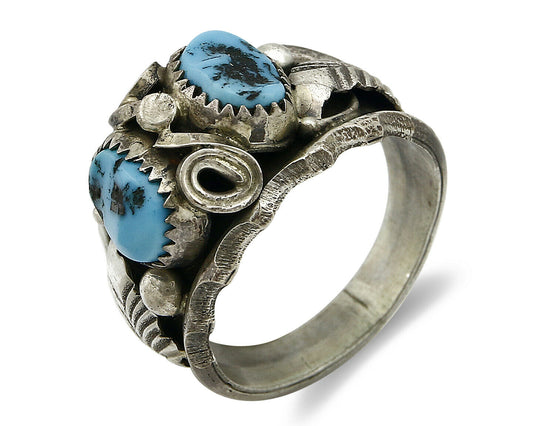 Zuni Ring .925 SOLID Silver Sleeping Beauty Turquoise Max Calabaza C.1980's